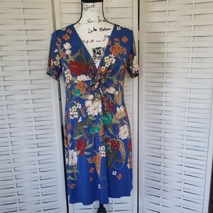 Johnny Was Tee Bee TwistFront Swing Short Sleeves Blue Floral Dress XS
